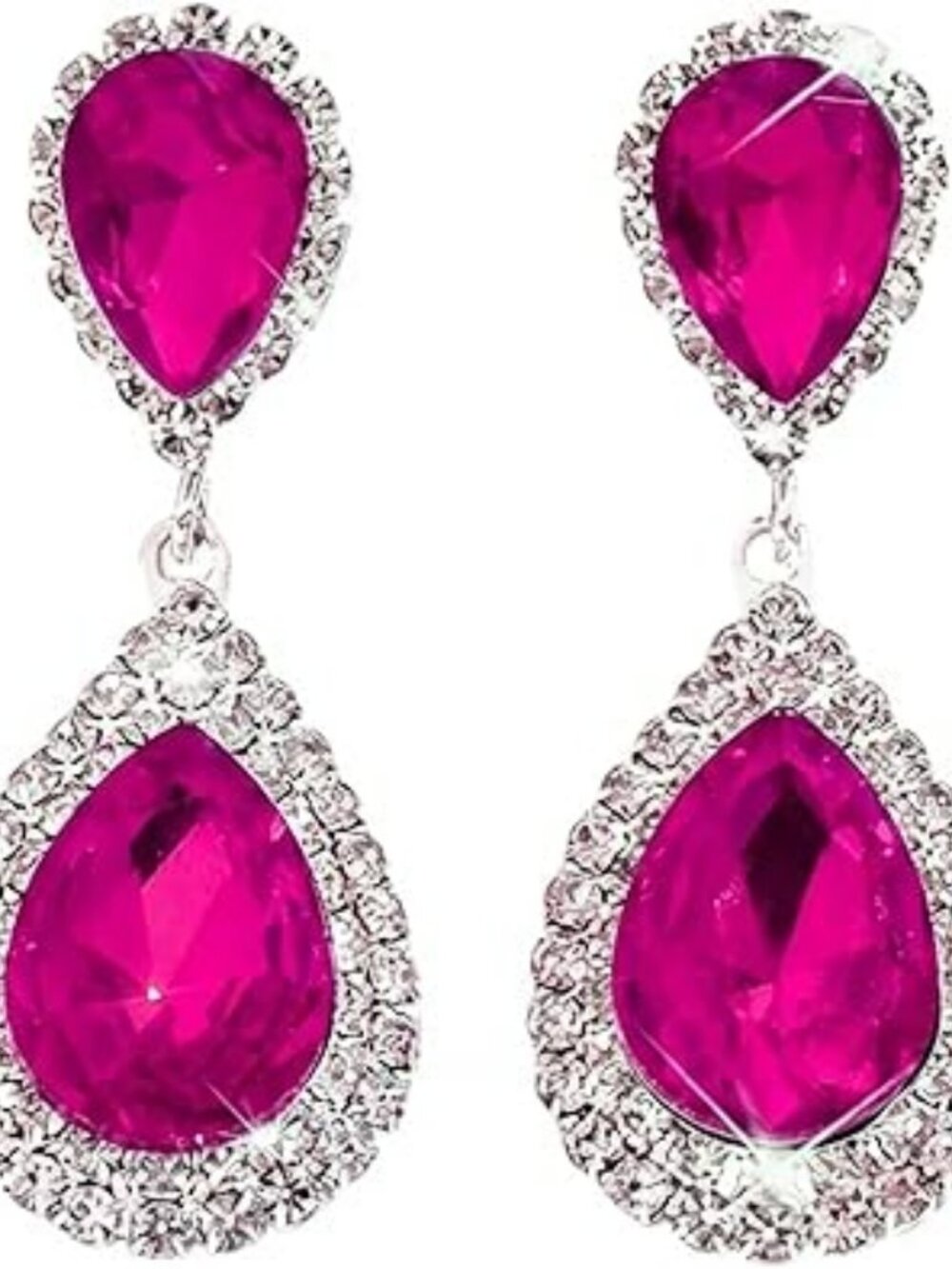 Pink Teardrop Crystal Rhinestone Dangle Earrings Bridal Wedding Formal Pageant